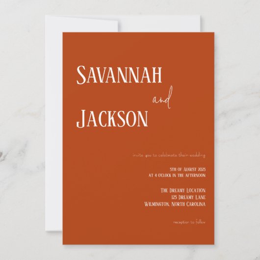 Terracotta Moderne Élégant Mariage Invitation (Devant)