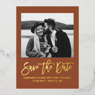 Terracotta Moderne Kalligrafie Foto Save the Date Folie Uitnodiging Briefkaart