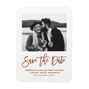 Terracotta Moderne Kalligrafie Foto Save the Date Magneet