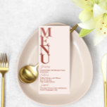 Terracotta Moderne Mariage Menu Simple Carte<br><div class="desc">Cette collection mariage moderne est parfaite pour l'automne ou une fête de saumons avec sa palette de couleurs terre cuite. Le thème monochromatique est très à la mode en ce moment, surtout avec notre typographie ludique et nos initiales volumineuses. Cette carte de menu minimaliste mariage est entièrement personnalisable - Tout...</div>