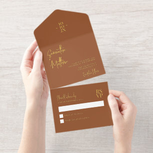 Terracotta moderne minimalistische gouden folie br all in one uitnodiging