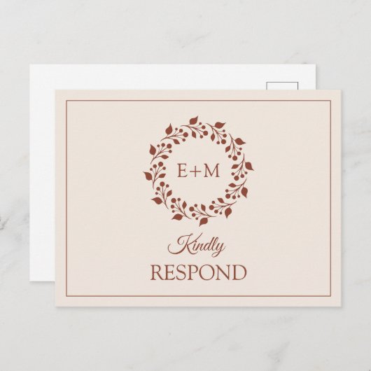 Terracotta Monogram Bruiloft RSVP Uitnodiging (Voorkant / Achterkant)