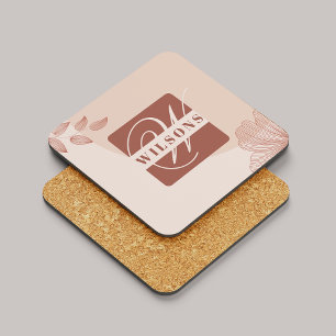 Terracotta Monogram Elegante Schattige Chic Script Bier Onderzetter