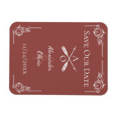 Terracotta Monogram en pijlen Bewaar de datum Magneet (Horizontaal)