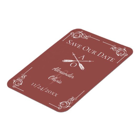 Terracotta Monogram en pijlen Bewaar de datum Magneet (Linkerzijde)