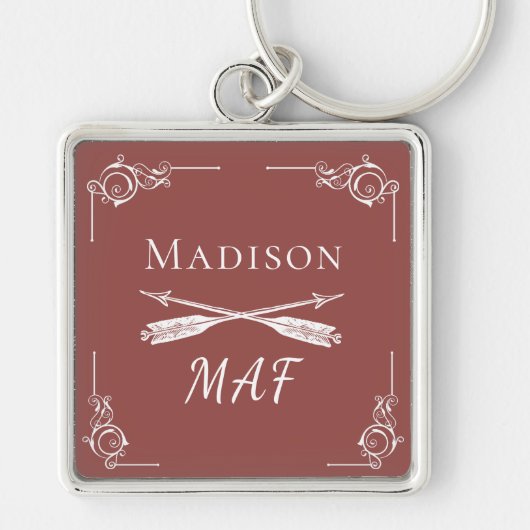 Terracotta Monogram en pijlen Sleutelhanger (Voorkant)