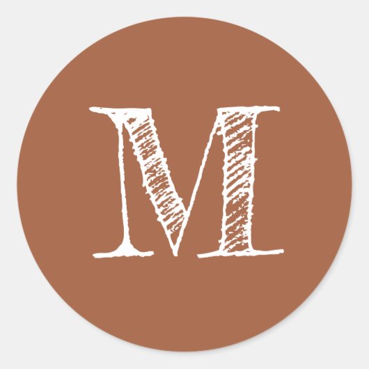 Terracotta Monogram Initiaal Ronde Sticker (Voorkant)