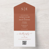 Terracotta Monogram Minimalistische QR-code Trouwd All In One Uitnodiging (Binnen)