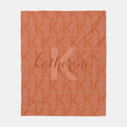 Terracotta Monogram Patroon Script Naam Fleece Deken (Voorkant)