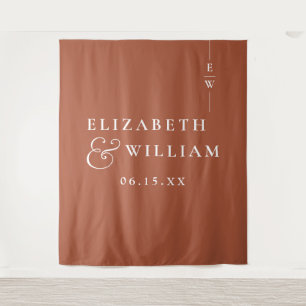 Terracotta Monogram Trouwfoto Achtergrond Wandkleed