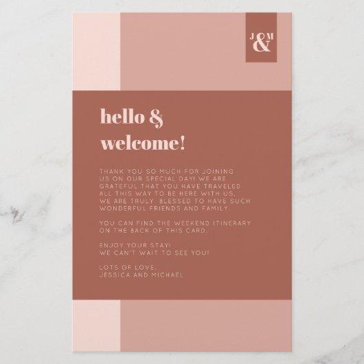 Terracotta Monogram Weddenschap Welkomstreisroute (Voorkant)