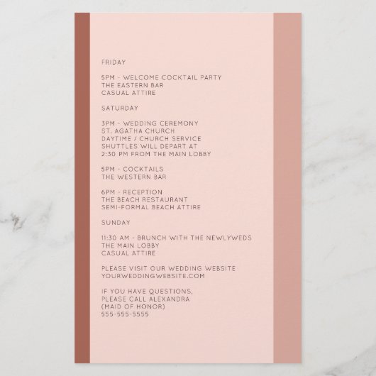 Terracotta Monogram Weddenschap Welkomstreisroute (Achterkant)