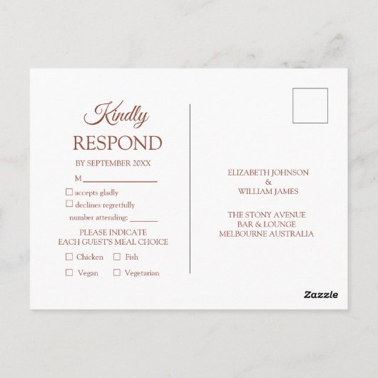 Terracotta Monogramme Mariage RSVP Invitation (Dos)