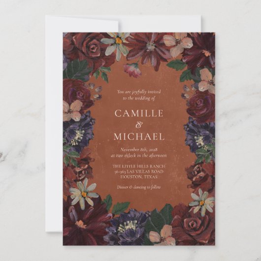 Terracotta Moody Floral Faire-part de mariage (Devant)