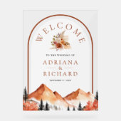 Terracotta Mountain Forest Arch Wedding Welkom Acryl Bord (Voorkant)