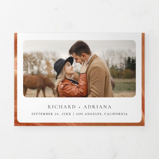 Terracotta Mountain Forest Foto QR Code Huwelijk Drieluik Uitnodiging (Cover)