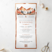 Terracotta Mountain Forest Foto QR Code Huwelijk Drieluik Uitnodiging (Binnen)