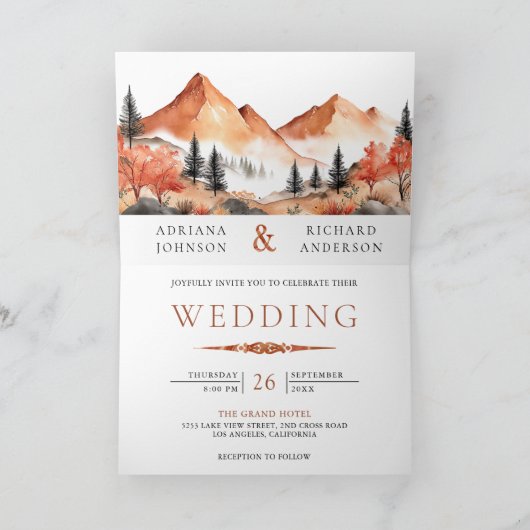 Terracotta Mountain Forest Photo QR Code Wedding (Binnen)