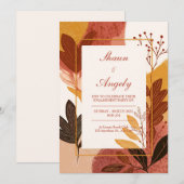 Terracotta Mustard Abstract Leaf Wedding Kaart (Voorkant / Achterkant)