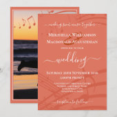 Terracotta Muzieknoten Wedding Invitation Kaart (Voorkant / Achterkant)