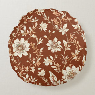 Terracotta Naadloze Boho Bloemenpatroon Rond Kussen