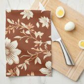 Terracotta Naadloze Boho Bloemenpatroon Theedoek (Quarter Fold)