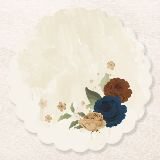 Terracotta Navy bloemenbruiloft Kartonnen Onderzetters (Voorkant)