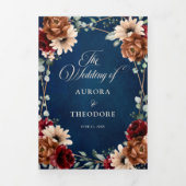 Terracotta Navy Blue Bourgondië Geometrische bruil Drieluik Aankondiging (Cover)