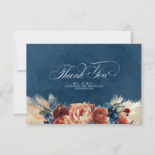 Terracotta Navy Blue Floral Boho Weddenschap Bedankkaart (Voorkant)