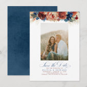 Terracotta Navy Blue Floral Save the Date Photo (Voorkant / Achterkant)