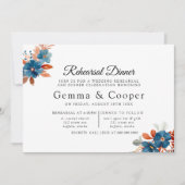 Terracotta Navy Blue Florals Rehearsal Dinner Kaart (Voorkant)