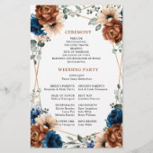 Terracotta Navy Blue Geometric Wedding Programme (Achterkant)