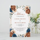 Terracotta Navy Blue Geometric Wedding Programme (Staand voorkant)