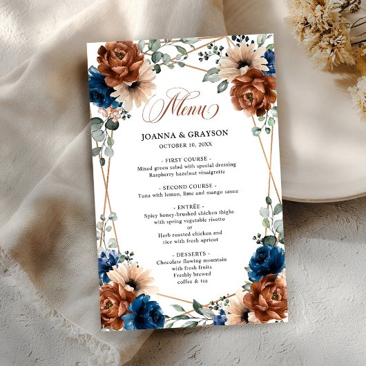 Terracotta Navy Blue Greenery Geometric Menu