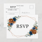 Terracotta Navy Blue Greenery Geometric RSVP Briefkaart (Voorkant / Achterkant)