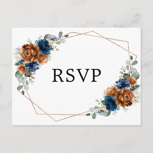 Terracotta Navy Blue Greenery Geometric RSVP Briefkaart (Voorkant)