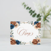Terracotta Navy Blue Greenery Geometric RSVP Briefkaart (Staand voorkant)