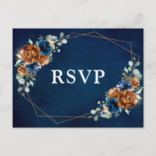 Terracotta Navy Blue Greenery Geometric RSVP Postc Briefkaart
