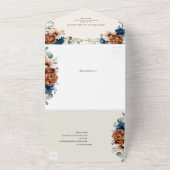 Terracotta Navy Blue Greenery Geometric Wedding Al All In One Uitnodiging (Buitenkant)
