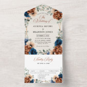 Terracotta Navy Blue Greenery Geometric Wedding Al All In One Uitnodiging (Binnen)