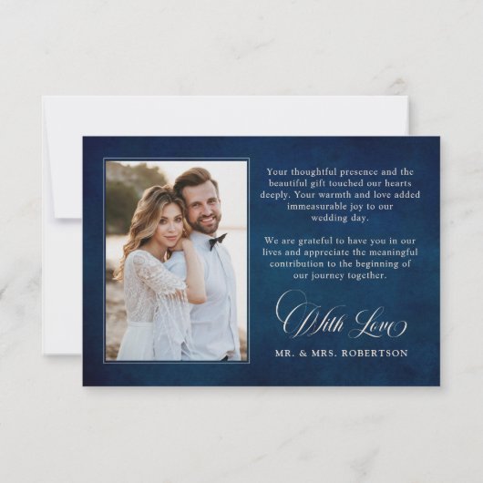 Terracotta Navy Blue Greenery Geometric Wedding Bedankkaart (Achterkant)