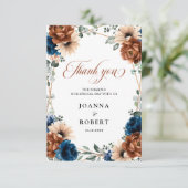 Terracotta Navy Blue Greenery Geometric Wedding Bedankkaart (Staand voorkant)