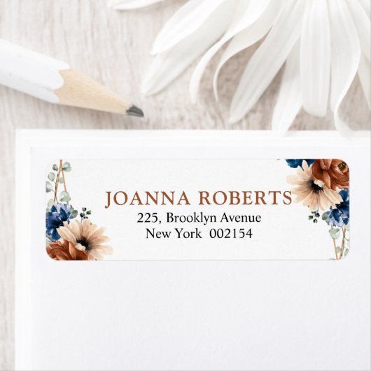 Terracotta Navy Blue Greenery Geometric Wedding Etiket (Insitu)