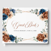 Terracotta Navy Blue Greenery Geometric Wedding Gastenboek (Voorkant)