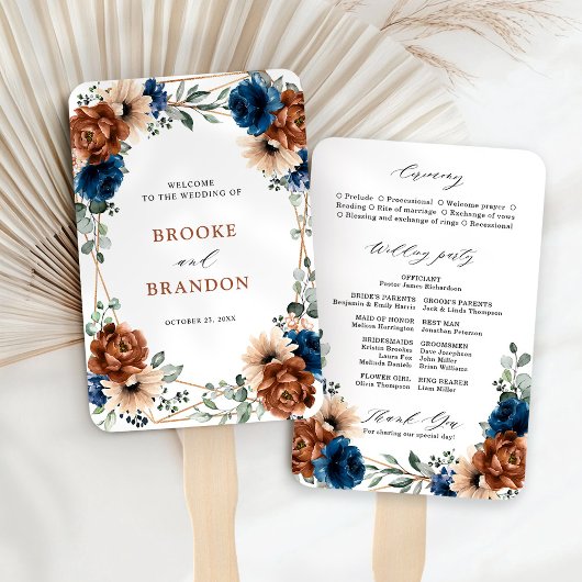 Terracotta Navy Blue Greenery Geometric Wedding Handwaaier