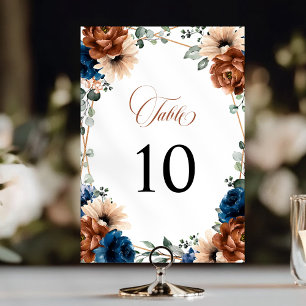 Terracotta Navy Blue Greenery Geometric Wedding Kaart