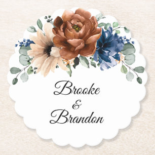 Terracotta Navy Blue Greenery Geometric Wedding Kartonnen Onderzetters