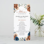 Terracotta Navy Blue Greenery Geometric Wedding Programma (Staand voorkant)