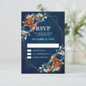Terracotta Navy Blue Greenery Geometric Wedding RS RSVP Kaartje (Staand voorkant)