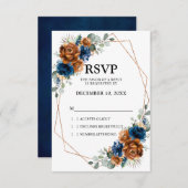 Terracotta Navy Blue Greenery Geometric Wedding RSVP Kaartje (Voorkant / Achterkant)